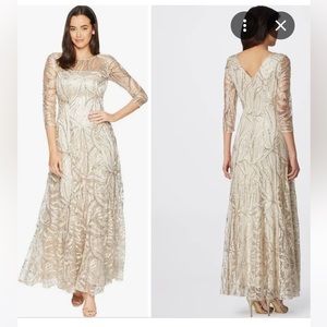 Tahari Gold Sequin 3/4 sleeve Mother of the Bride/ Groom Dress  — size 14